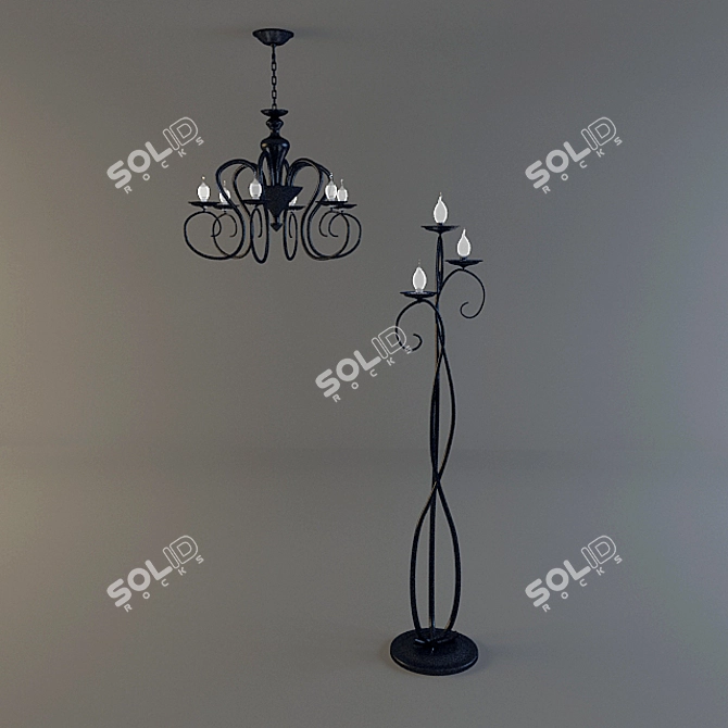 Elegant Illumination Set: Chandelier & Floor Lamp 3D model image 1