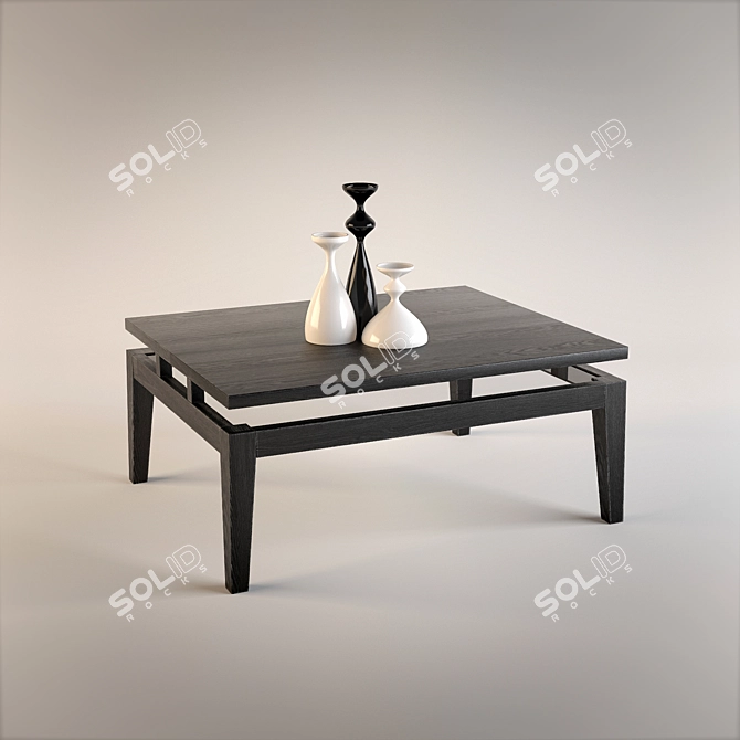 Modern Glass Coffee Table with Lower Shelf 3D model image 1