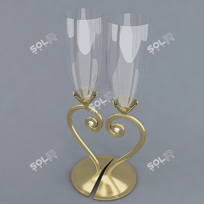 Heart-shaped Wedding Wine Glasses 3D model image 1