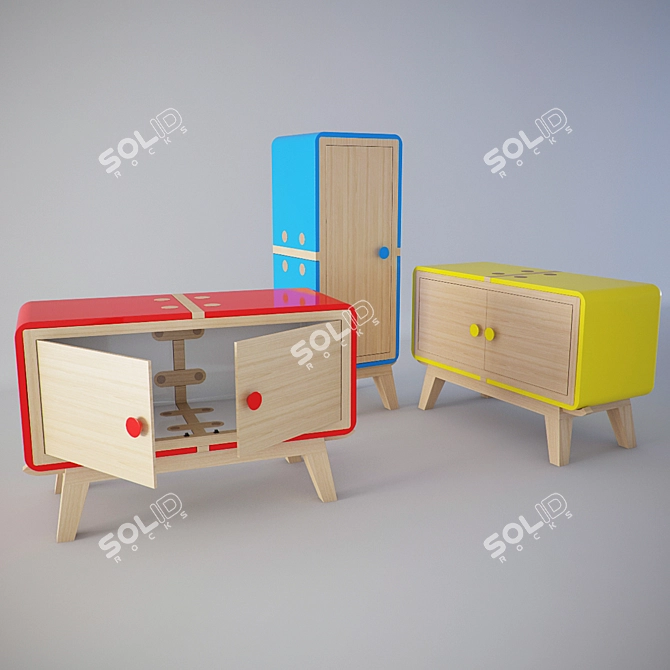 Keramos Modular Storage: Wood and Ceramic Cabinets 3D model image 1