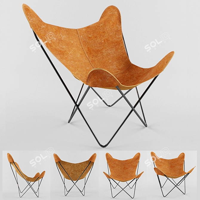 Stylish Leather Butterfly Chair 3D model image 1