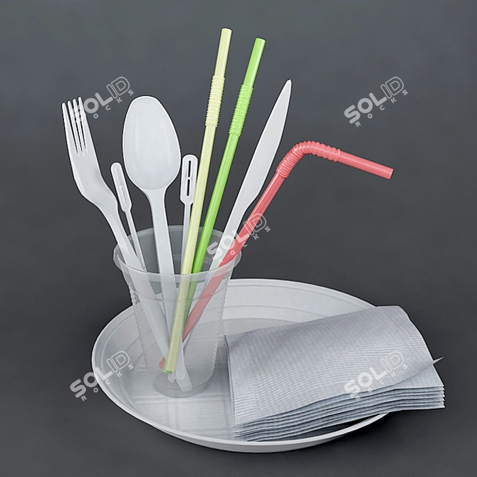 Durable Plastic Tableware Set 3D model image 1