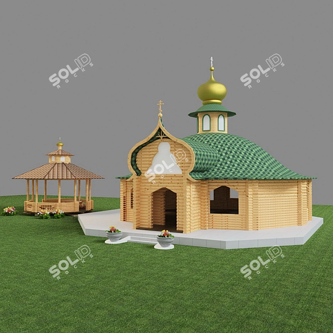 Serene Sanctum: Sacred Pool & Gazebo 3D model image 1