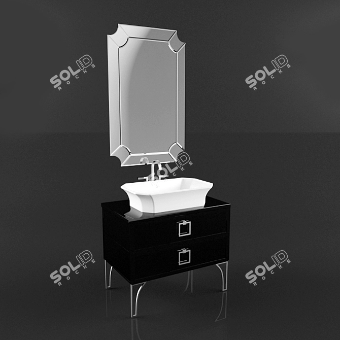 DAPHNE Luxury Collection: Glossy Lacquer, Chrome Handle, Mirror & Sink 3D model image 1
