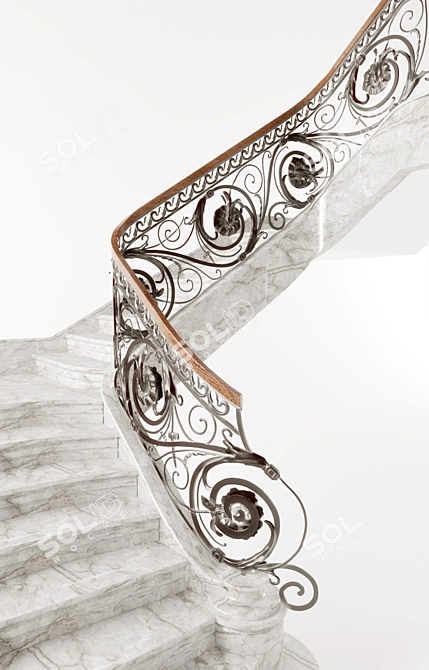 Title: Marble Staircase with Wrought Iron Railing 3D model image 1