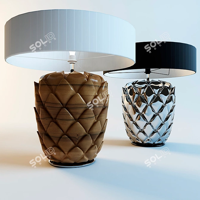 Modern Cone Lamp with Wooden or Chrome Base 3D model image 1