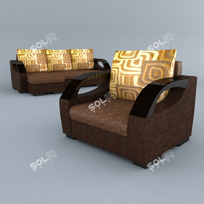 Modern Corner Sofa and Armchair Set 3D model image 1