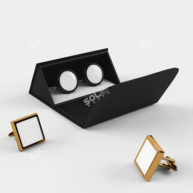 Sleek Cufflinks Set with Case 3D model image 1