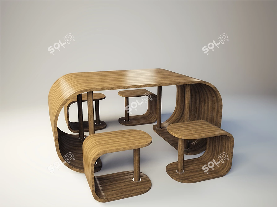 Elegant Twistwood Table Set 3D model image 1