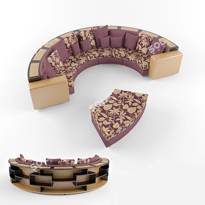 Radial Sofa with Cushions and Back Shelves 3D model image 1