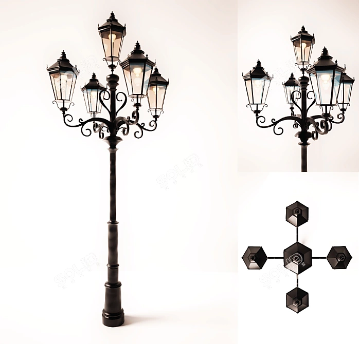 Classic 5-Light Street Lamp 3D model image 1