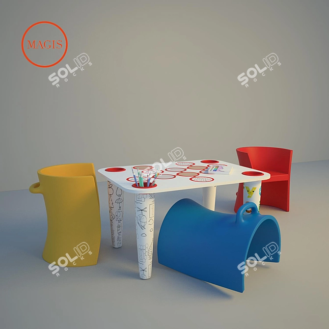 Sleek Magis Table and Chairs 3D model image 1