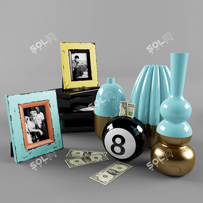 Elegant Cosmos Vases & Shabby Chic Frame Set 3D model image 1