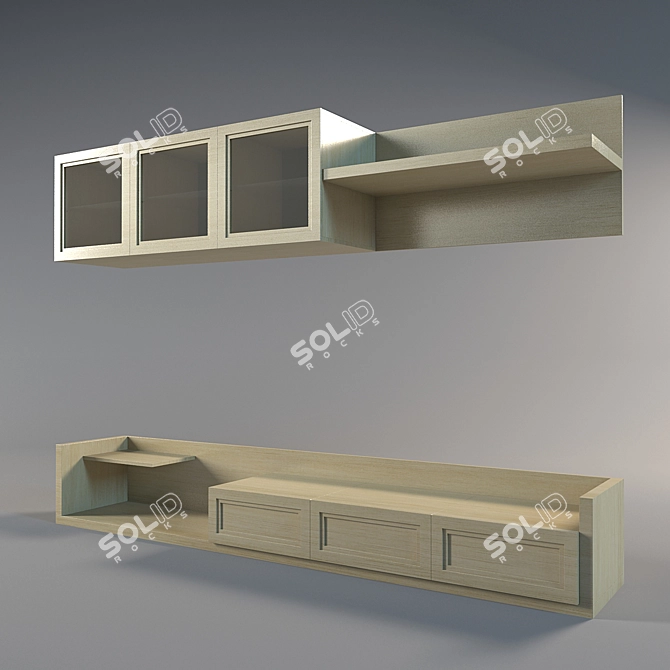 Classic Wall TV Unit - 3000mm Length, 400mm Depth 3D model image 1