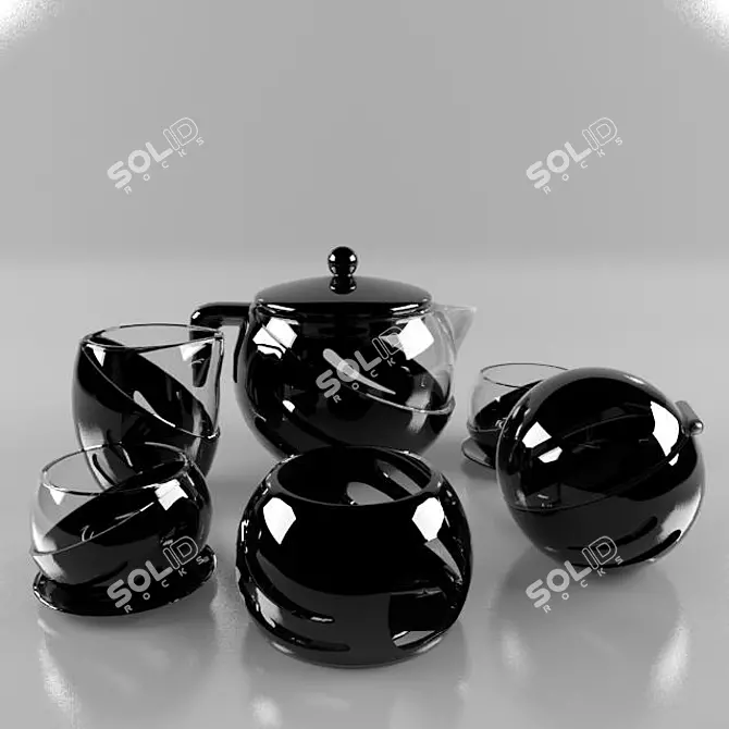 Vintage Porcelain Tea Set 3D model image 1