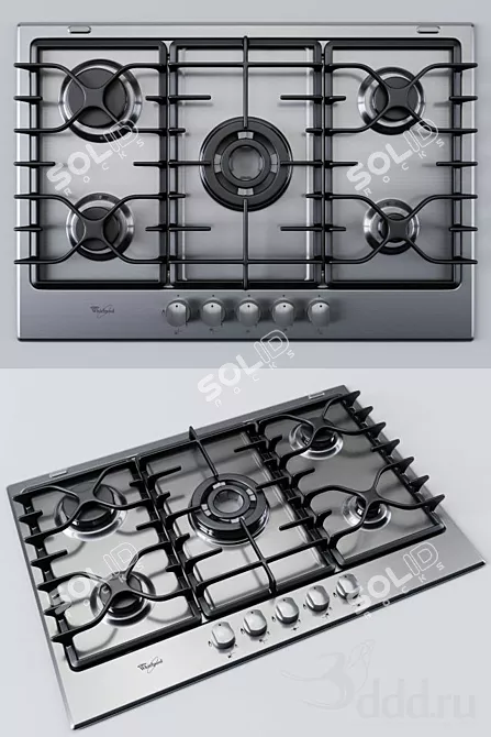 Whirlpool AKT797IX Gas Hob: Stylish Stainless Steel Wok Burner 3D model image 1