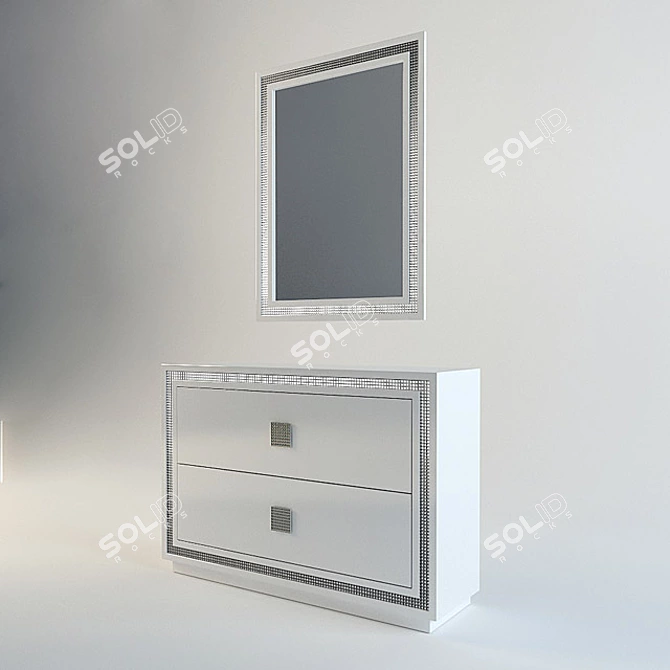 Glamorous Mirror-Embellished Lacquered Dresser 3D model image 1