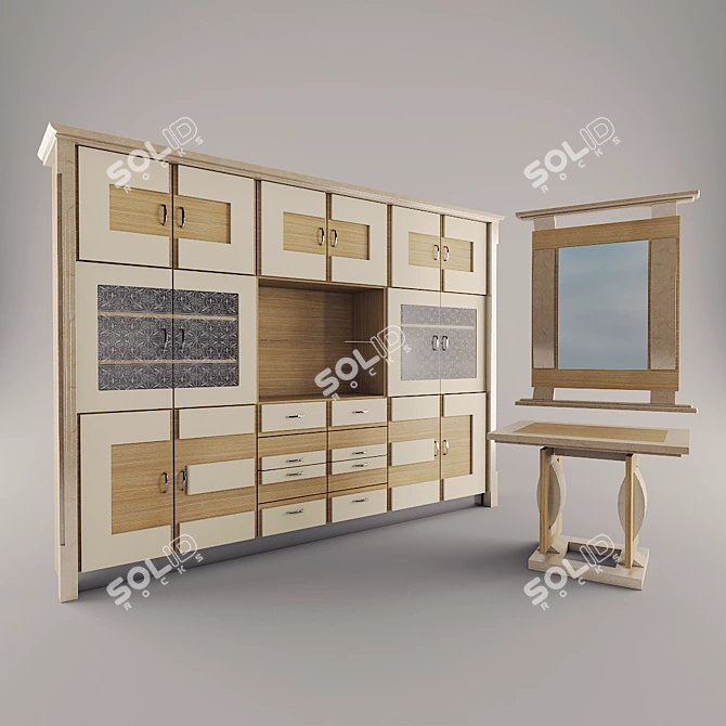 Modern Furniture Set: Wardrobe, Table, Mirror 3D model image 1