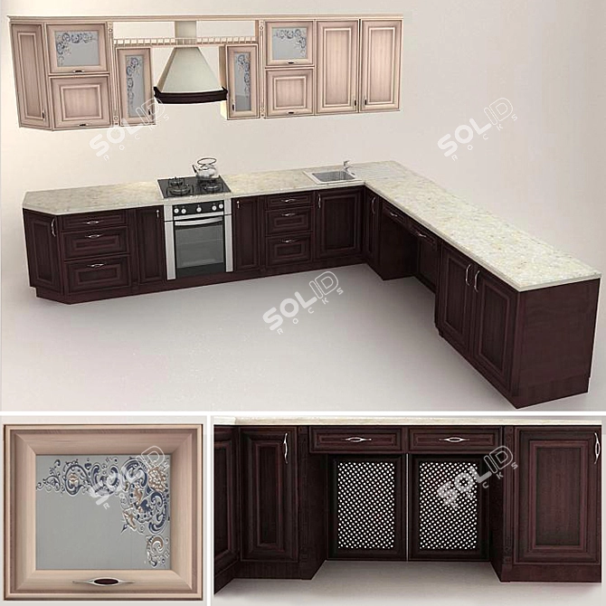 Elegant Karo Patyna Kitchen 3D model image 1