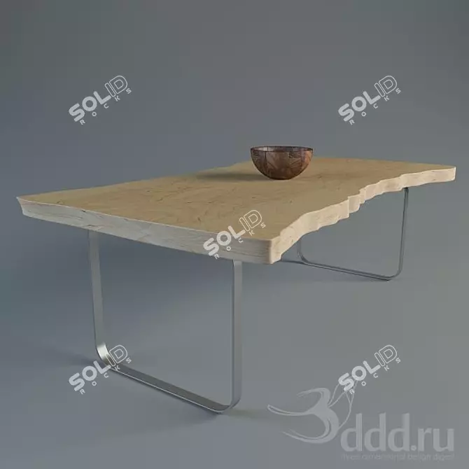 Natural Wood Dining Table with Bonus Bowl 3D model image 1