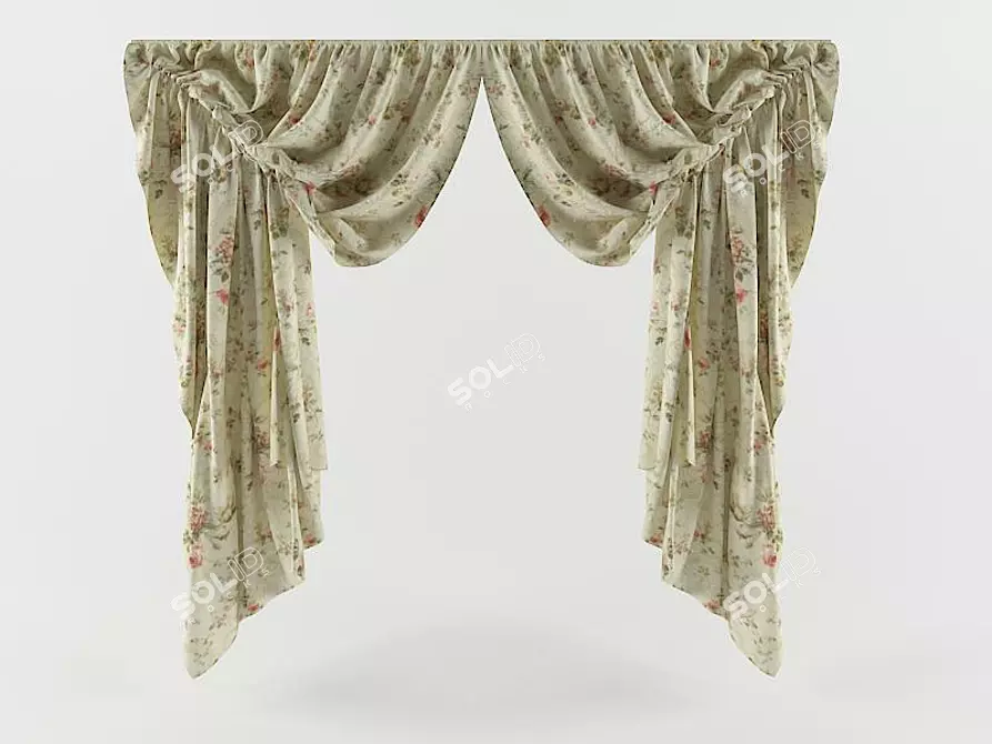 Floral Charm Curtains 3D model image 1