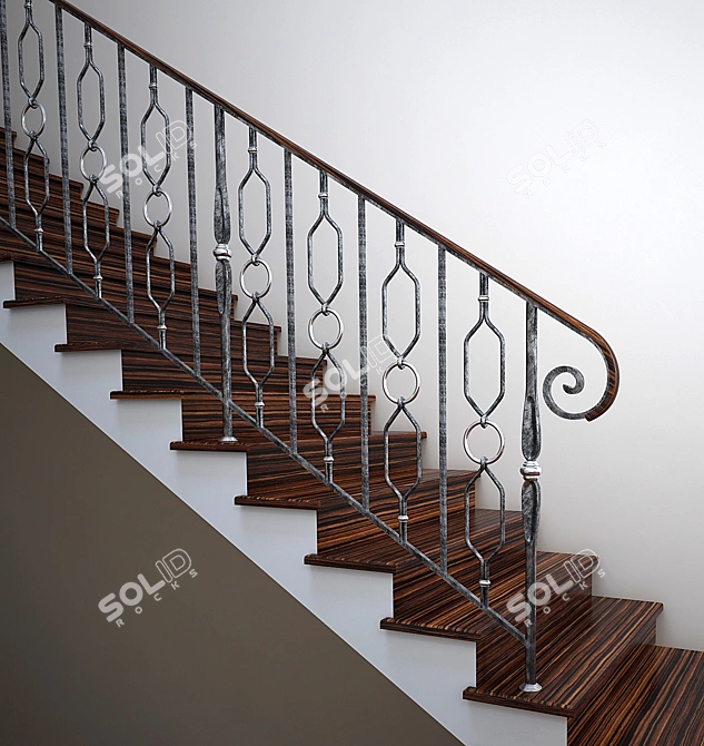 Elegant Wrought Iron Railing 3D model image 1