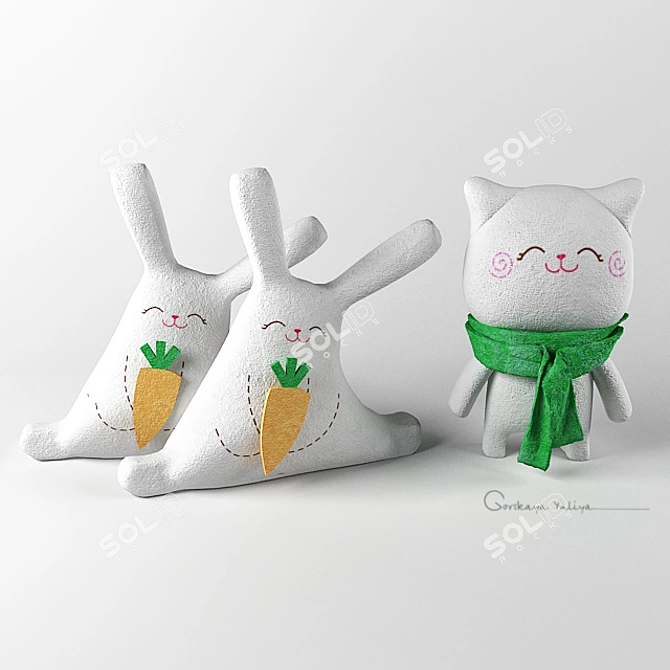 Fluffy Felines and Bouncing Bunnies 3D model image 1