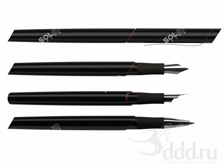 Elegant Writing Essentials: Fountain & Ball Pens 3D model image 1