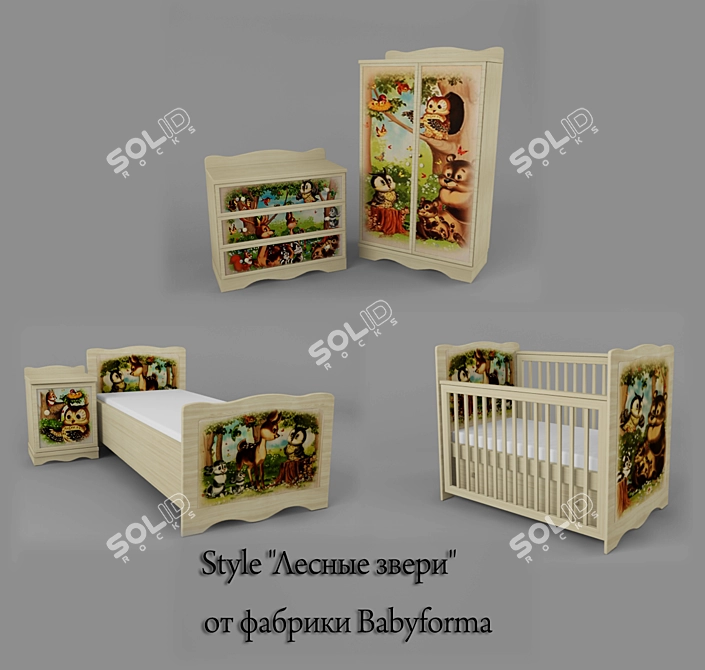 Forest Friends Nursery Set 3D model image 1