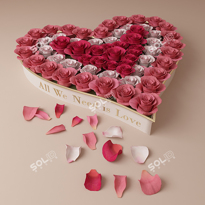 Romantic Heart-shaped Rose Wedding Bed Decor 3D model image 1