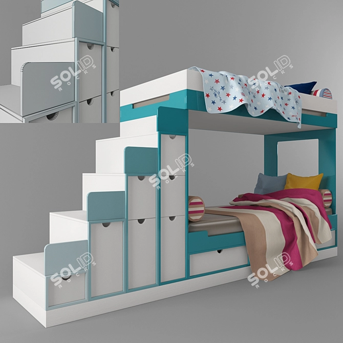 Space-Saving Bunk Bed with Storage 3D model image 1