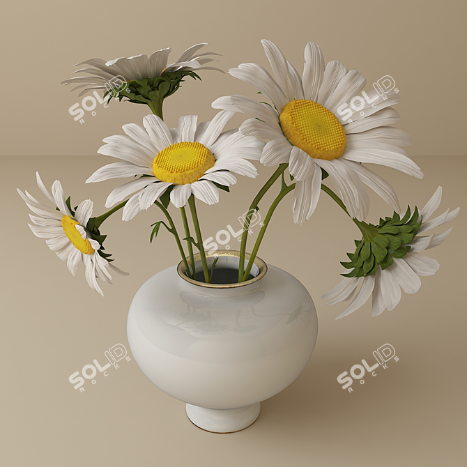 Fresh Daisies Bouquet in Vase 3D model image 1