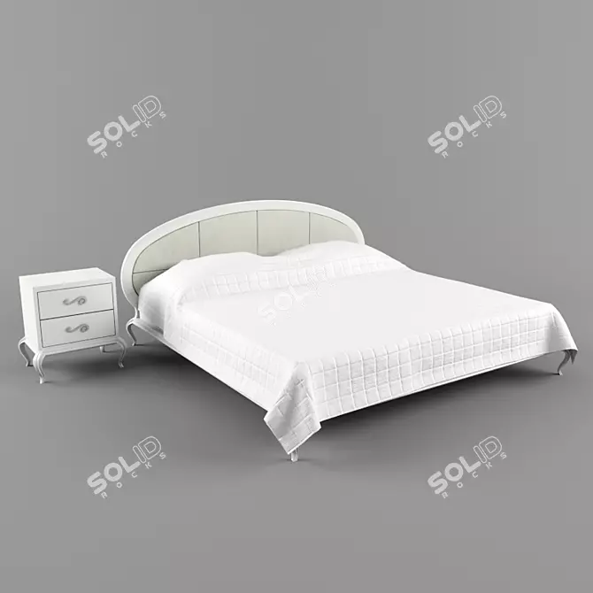 Sleek Bed with Nightstand 3D model image 1