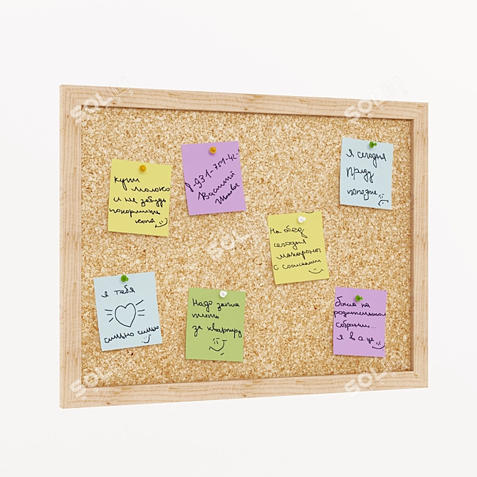 Cork Memo Board: Organizer for Kitchen & Office 3D model image 1