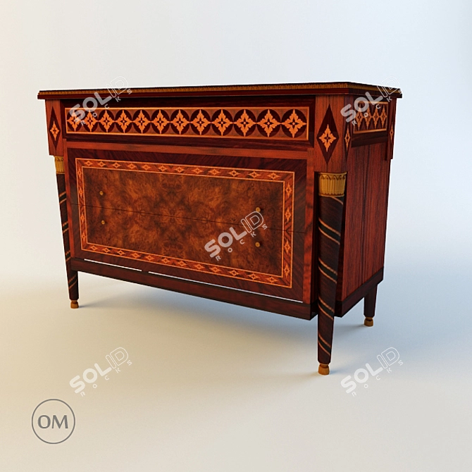 Elegant 3-Drawer Commode with Intricate Carvings 3D model image 1