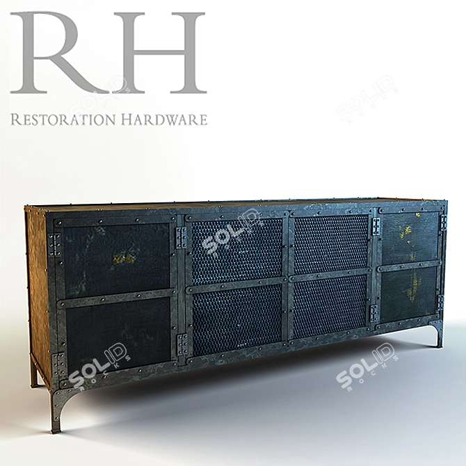 Vintage French Toolbox Media Console 3D model image 1