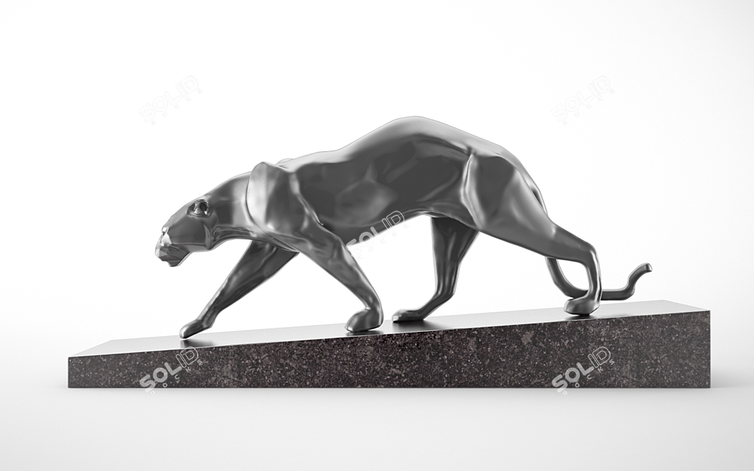 Elegant Panther Art Deco Sculpture 3D model image 1