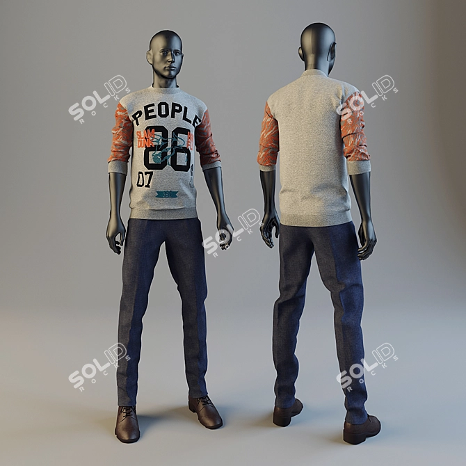 Jeans Sweater Combo | All-Texture Mannequin 3D model image 1