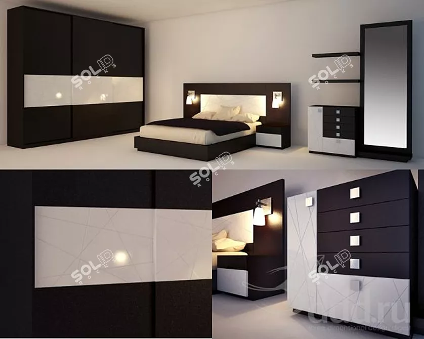  Sleek Oak Wood Bedroom Set 3D model image 1