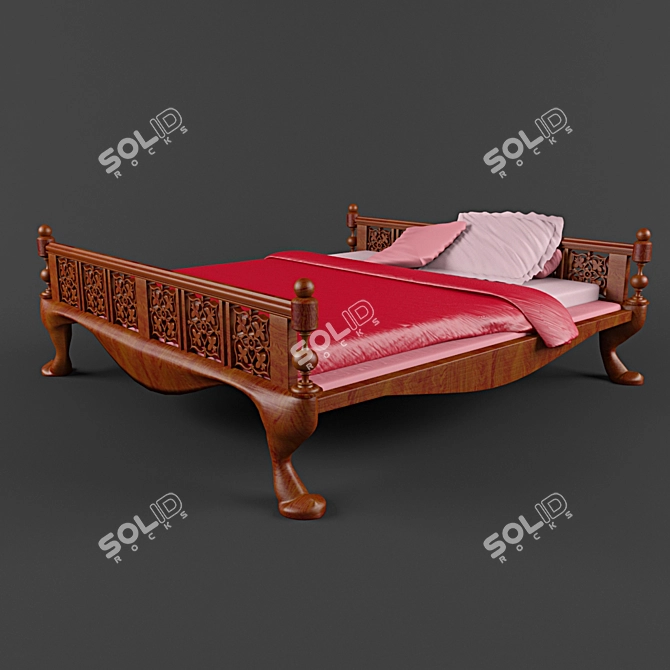 Exquisite Indian Bed 3D model image 1