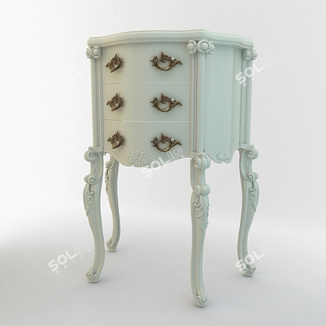 Baroque wooden bedside table with hand-carved details 3D model image 1