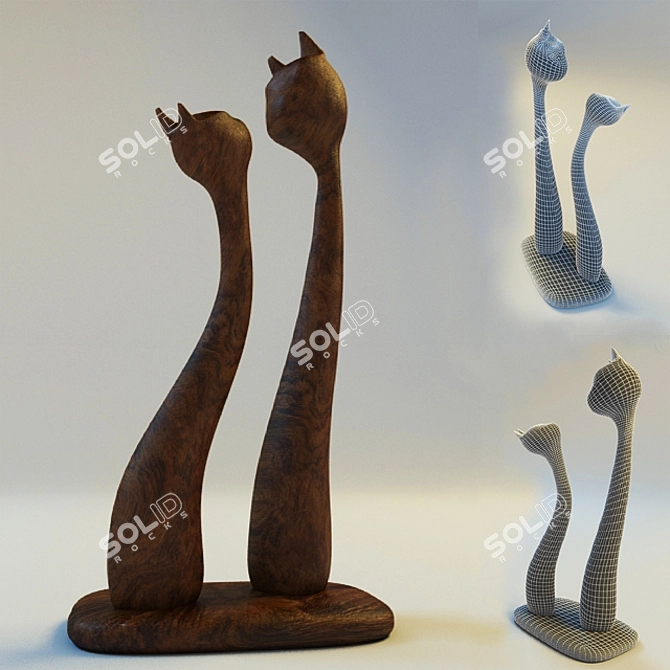 Wooden Cat Figurine 3D model image 1