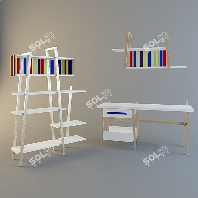 Allwood Set: Kids' Desk and Shelves 3D model image 1