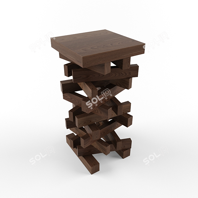 Rustic Wooden Bar Stool 3D model image 1