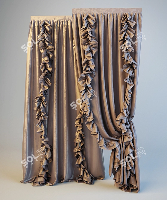 Ruffled Elegance Curtain Pair 3D model image 1