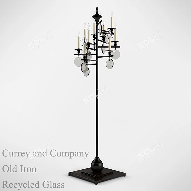 Eco-friendly Old Iron Glass Chandelier 3D model image 1