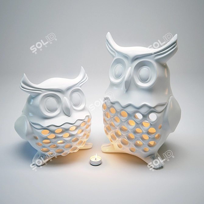 Whimsical Owl Candle Holder 3D model image 1