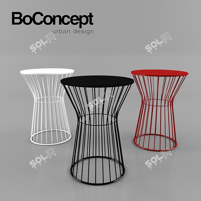 Modern Metal Stool, Black, Red & White, 50x35cm 3D model image 1