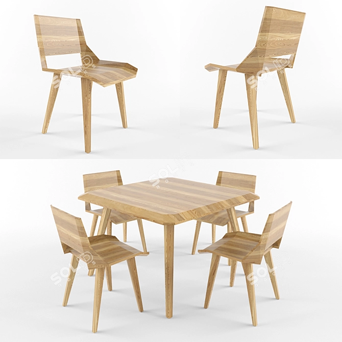 Classic Wooden Table & Chairs 3D model image 1