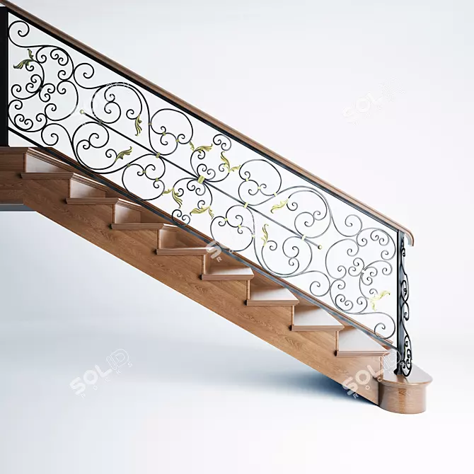 Elegant Forged Staircase with Wood Railing 3D model image 1